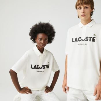 Lacoste LIVE Loose Fit Branded Cotton Piqué Polo Shirt - Polo Pánské Bílé / Černé | CZ-Txqta5